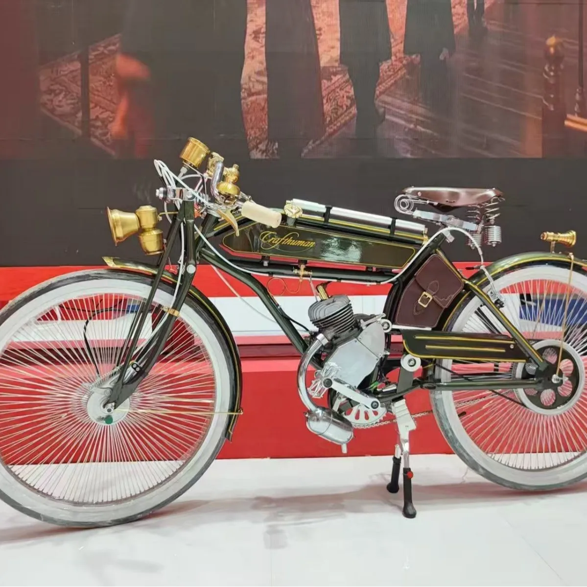 Retro Motorcycle Style Bicycle, Handcrafted Power Bike, Fashion Personalized Prop for Display Pose Leisure Home Use