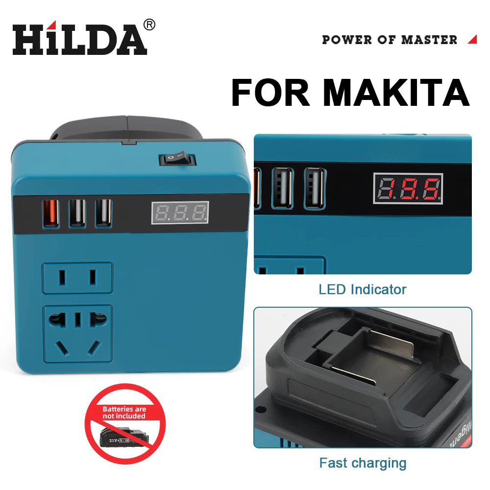 

HILDA Lithium Battery Inverter Portable Multi-Function Electric Tool Battery Inverter Outdoor Household Work Inverter for Makita