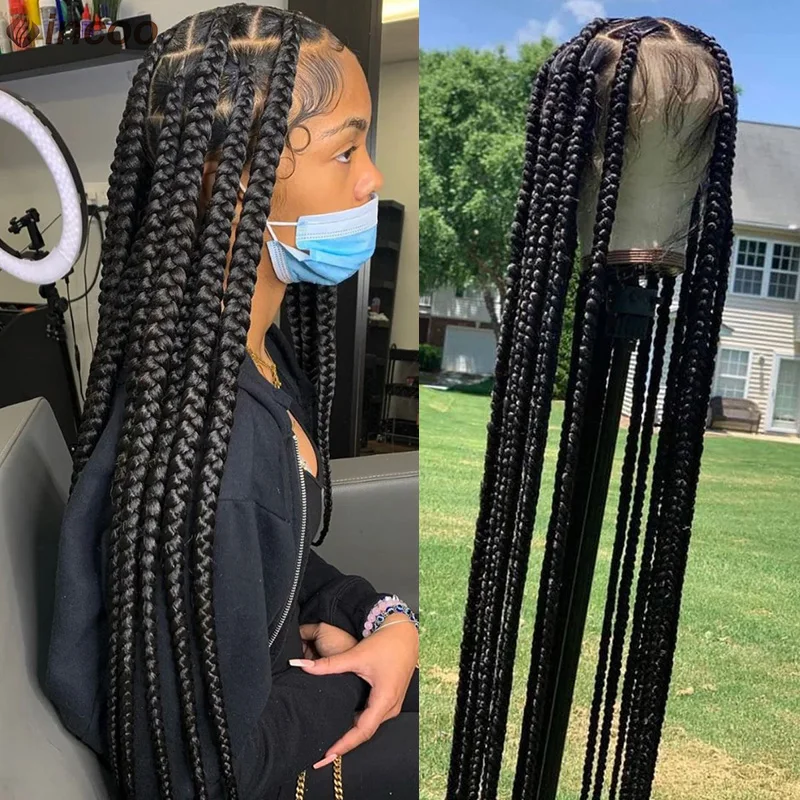 

Synthetic Large Box Braided Wigs Jumbo Knotless Full Lace Front Wigs For Black Women Jumbo Tribal Braids Faux Locs Cornrows Wig