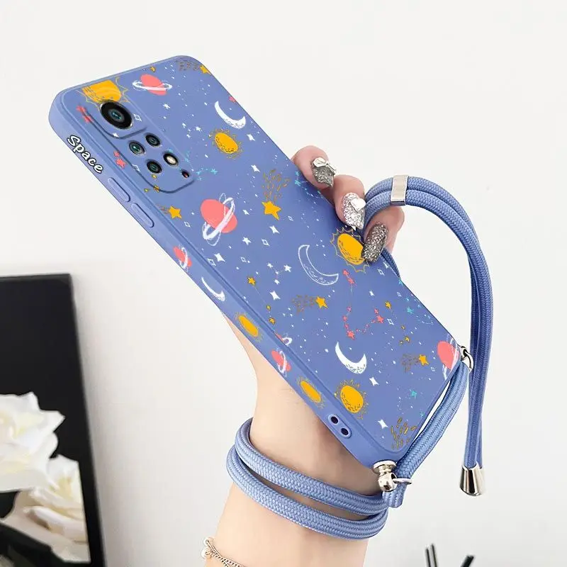 Full Sky Star Crossbody Lanyard Silicone Phone Case For Xiaomi Redmi Note 11 Pro Plus 12Pro Plus 11 11S 10 Pro 12 9S 8 Pro Cover