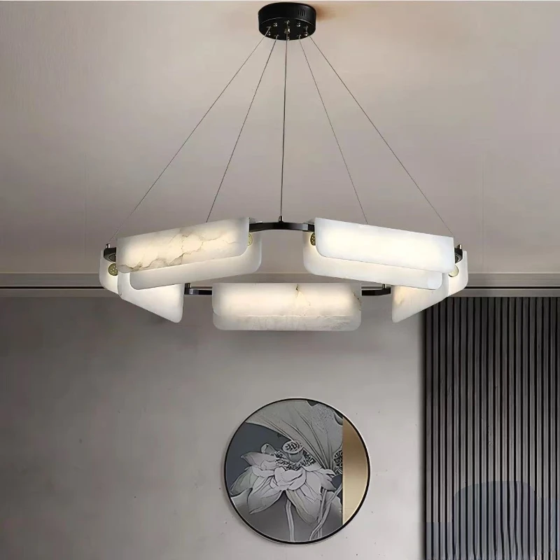 

Nordic Marble Stacked layer Chandelier Pendant Lamp lustre Ceiling Light Dimmable Adjustable Chain for Dining Room Hotel