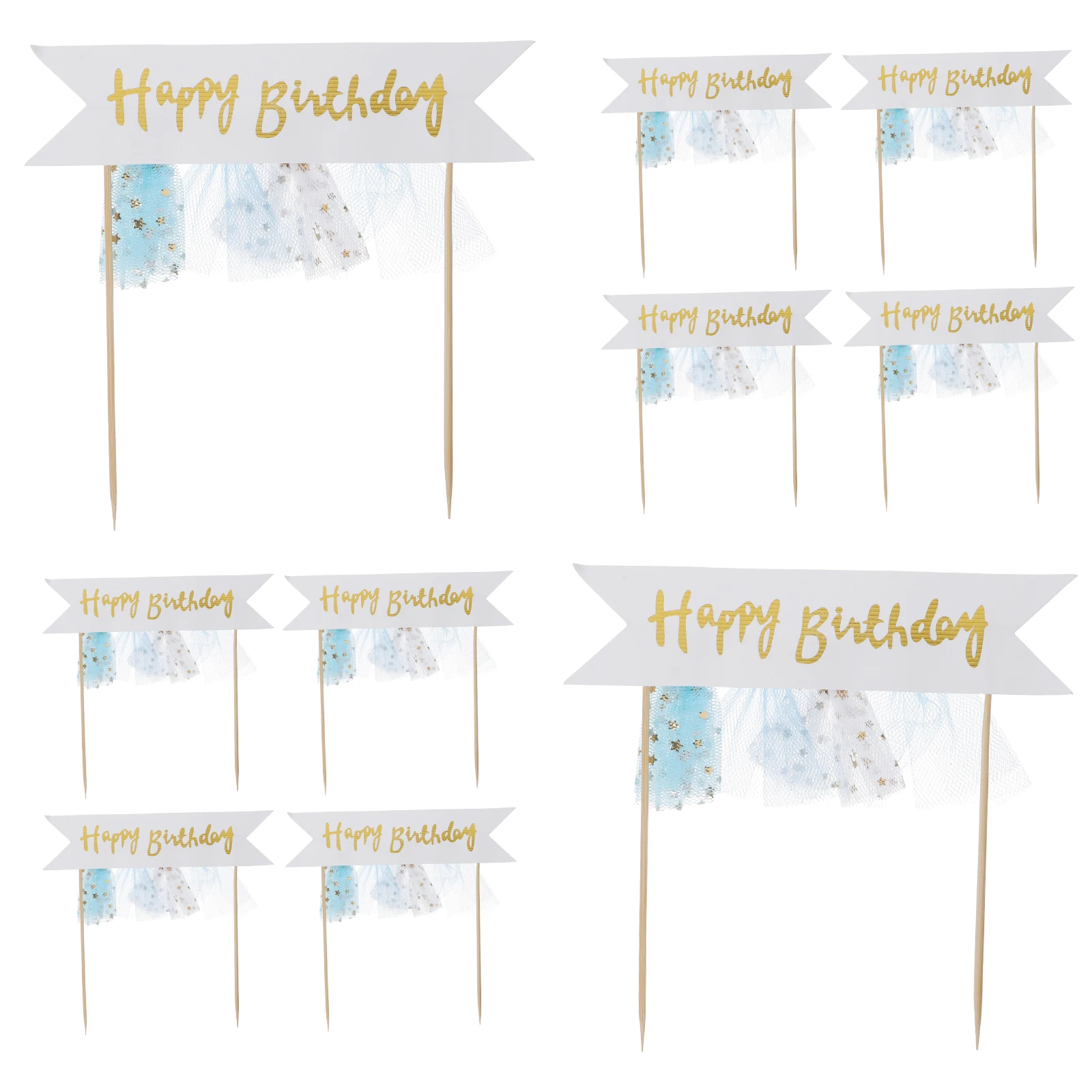

10pcs Birthday Banner Cake Decorations Blue Cupcake Picks Child Party Toppers Happy Banners Chic Creative