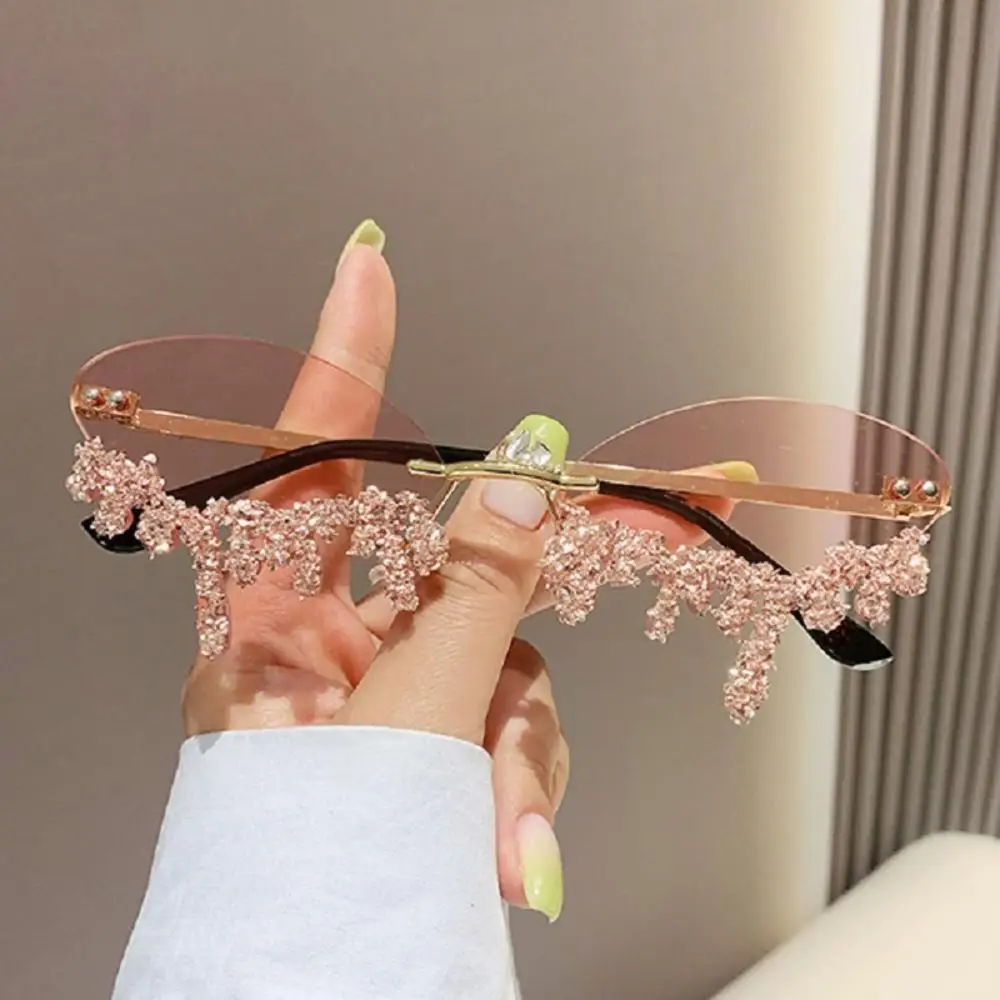 KLASSNUM Women Diamond Sunglasses Angel Tears Small Frameless Tear Shape Luxury Design Glasses Punk Party Style Sunglasses 2024