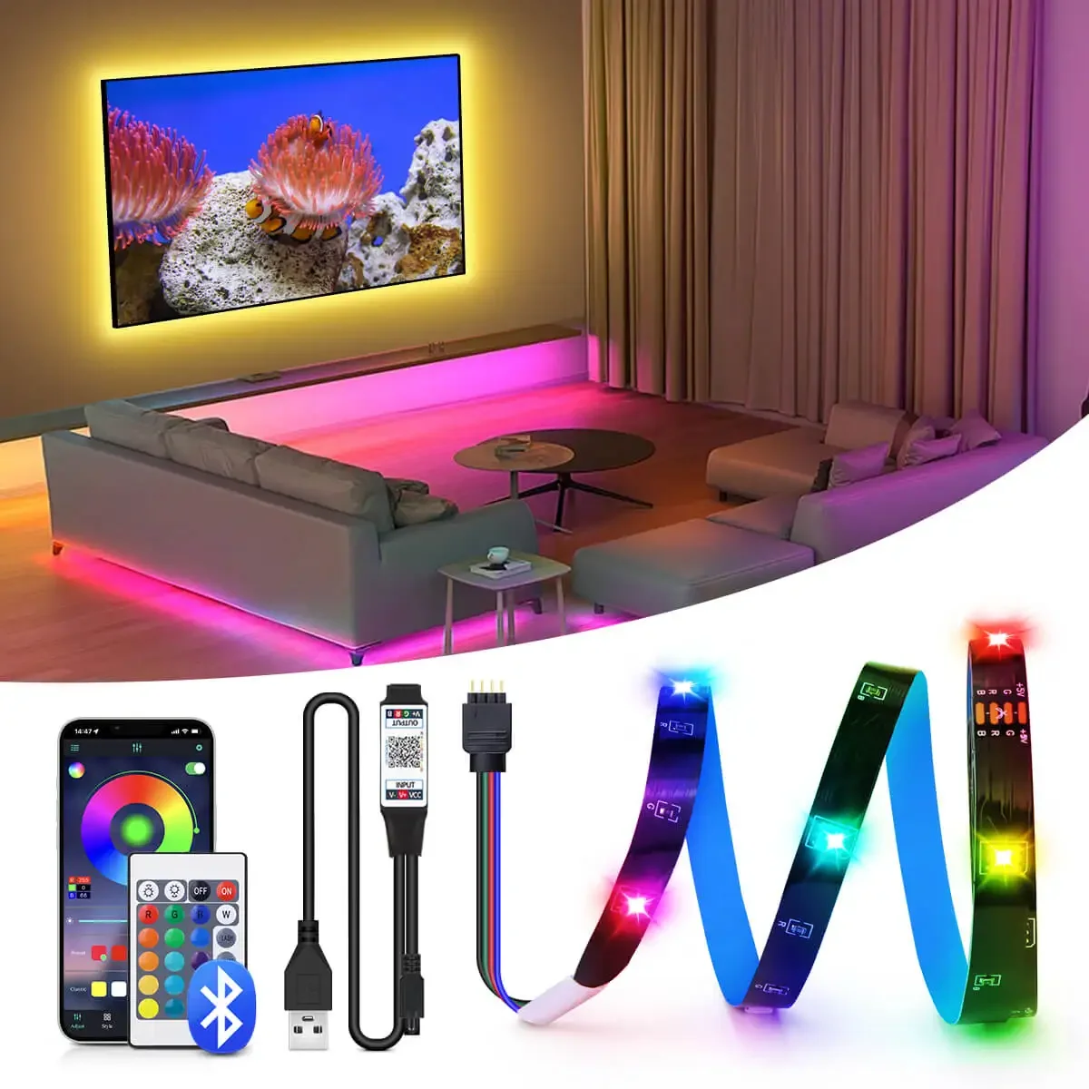 

SMD5050 RGB USB 5V LED Strip Light Smart Bluetooth App Control/ Remote Controller Music Rhythm Mode For TV Computer Backlight