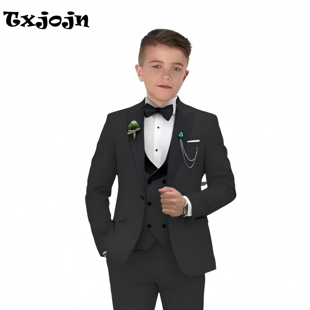 

Boys Black Long Sleeved Suit Set 4 Pieces Piano Performance Outfit 3-14T Autumn Peak Lapel Suits For Kids Wedding Guest Clothes