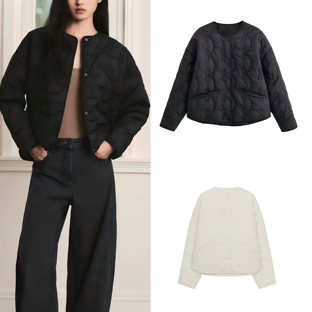 

Women's Winter Fashion Wave Quilted Cotton Coat Black Warm Button-up Cotton Coat Retro Long Sleeve Women's Coat chic Top