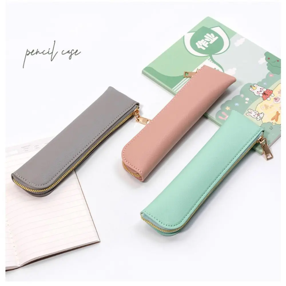 Stylish Portable Simple Pen Bag Leather Compact Stationery Organizer Multi-function Elegant Stationery Storage Bag