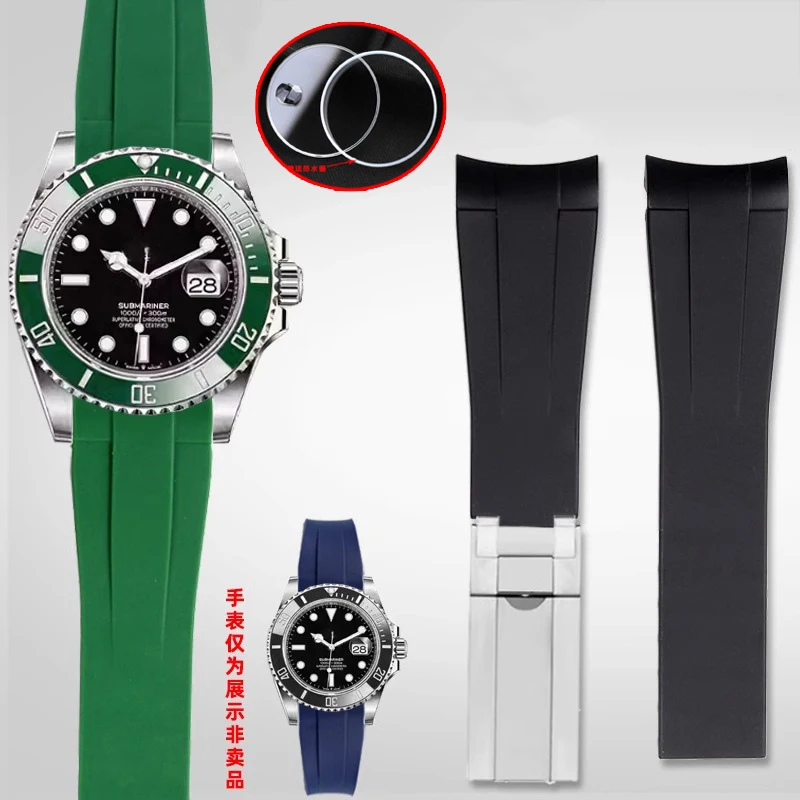 Silicone rubber watch strap 20mm black green blue white brown watchband Mineral watch lens calendar window For Rolex submariner