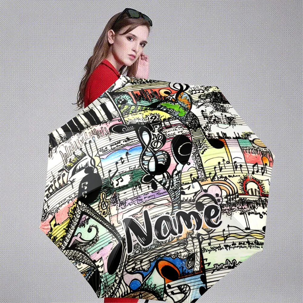 Custom Name Umbrella Colorful Musical Notes and Abstract Art Design Print Umbrella Portable Folding Umbrella,Christmas Gift