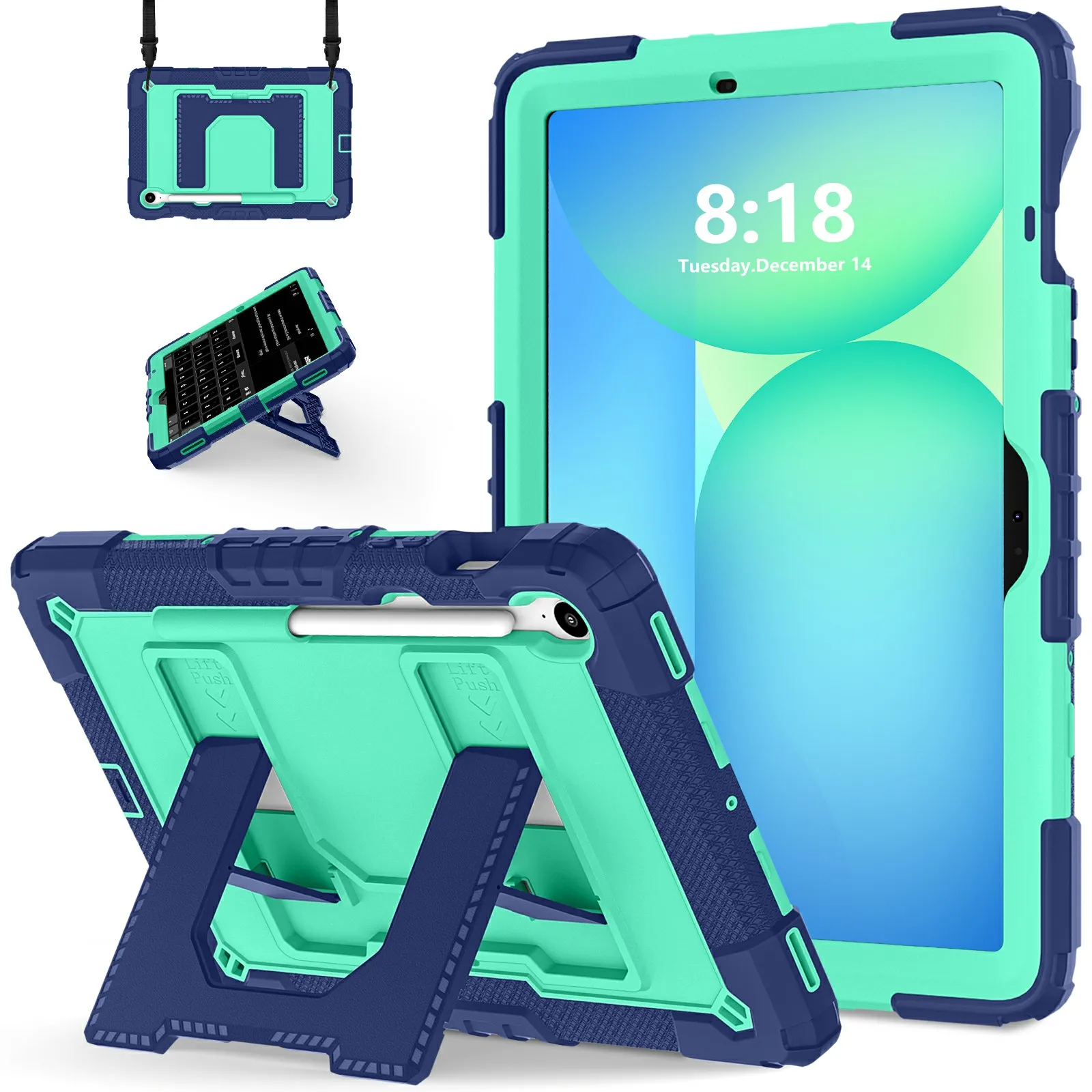 

Чехол для планшета Samsung Galaxy Tab S10 Lite / S10 FE / S9 FE, противоударный, из ПК и силикона, с подставкой, ремешком и слотом для стилуса - N