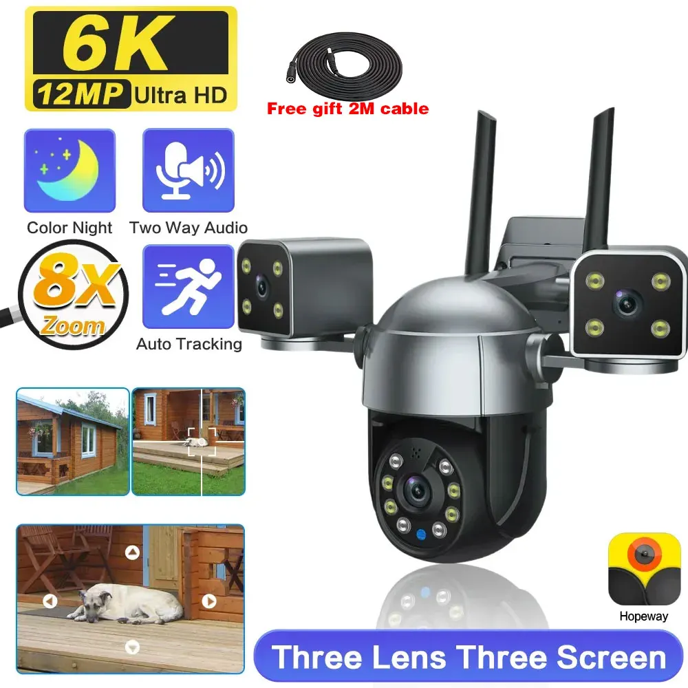 

Outdoor 12MP Three Lens WIFI PTZ IP Camera with 4K Three Screens Human Auto Tracking Security CCTV Surveillance Cam 2 Way Audio