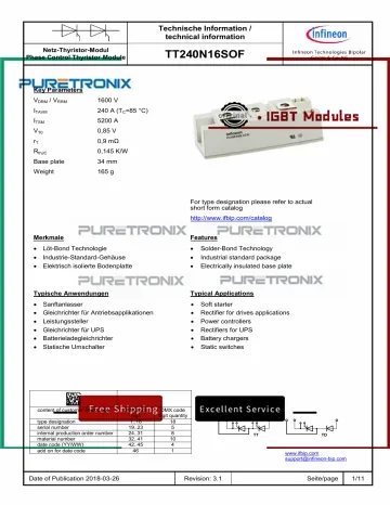 TT240N18SOFHPSA1 TT240N18SOF  TT240N16SOF  TT240N14SOF  TT240N12SOF  New Original Thyristor Module