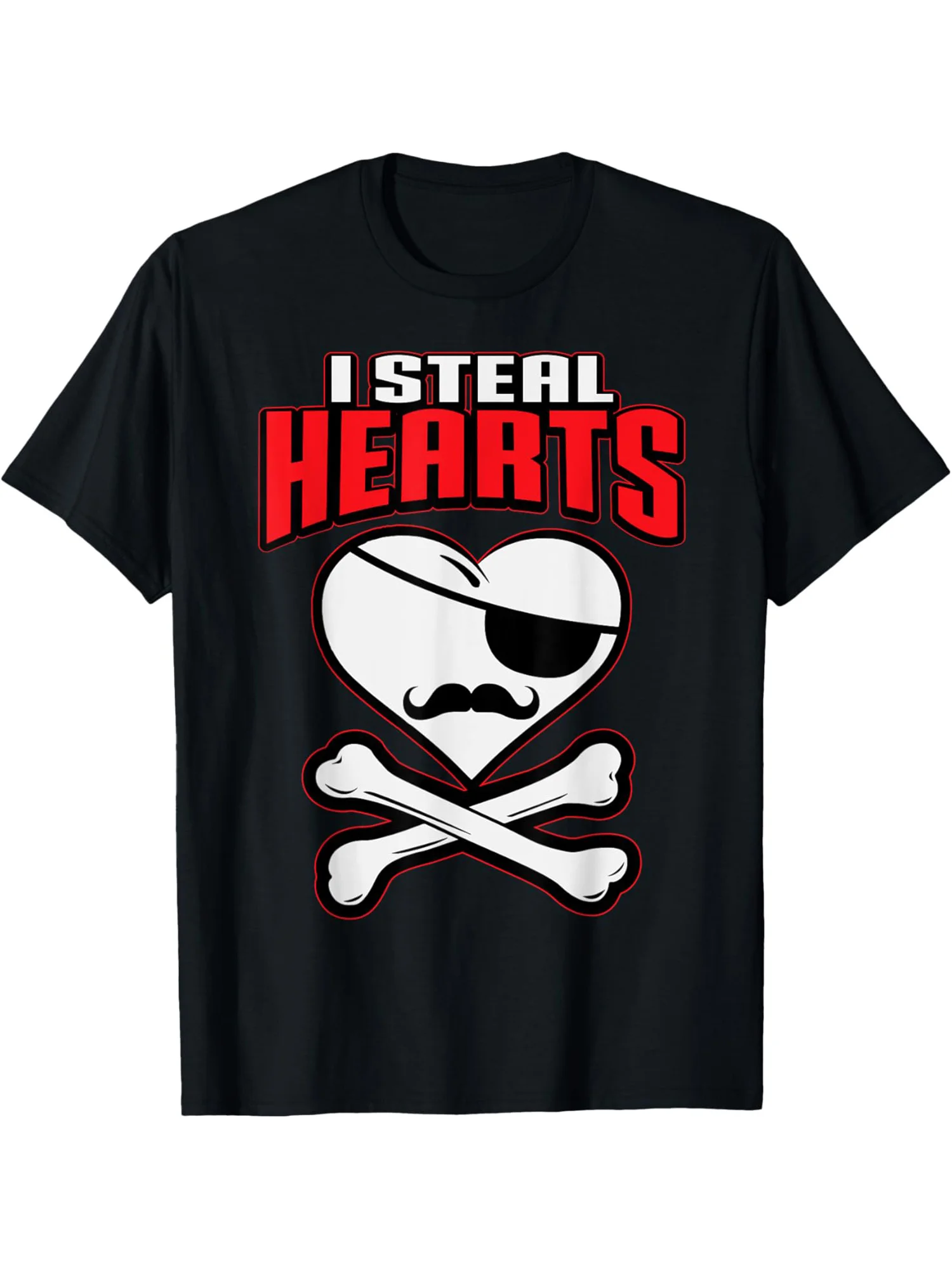 

I Steal Hearts Pirate Heart Graphic T-Shirt Men's Casual Cotton Tee Daily Wear