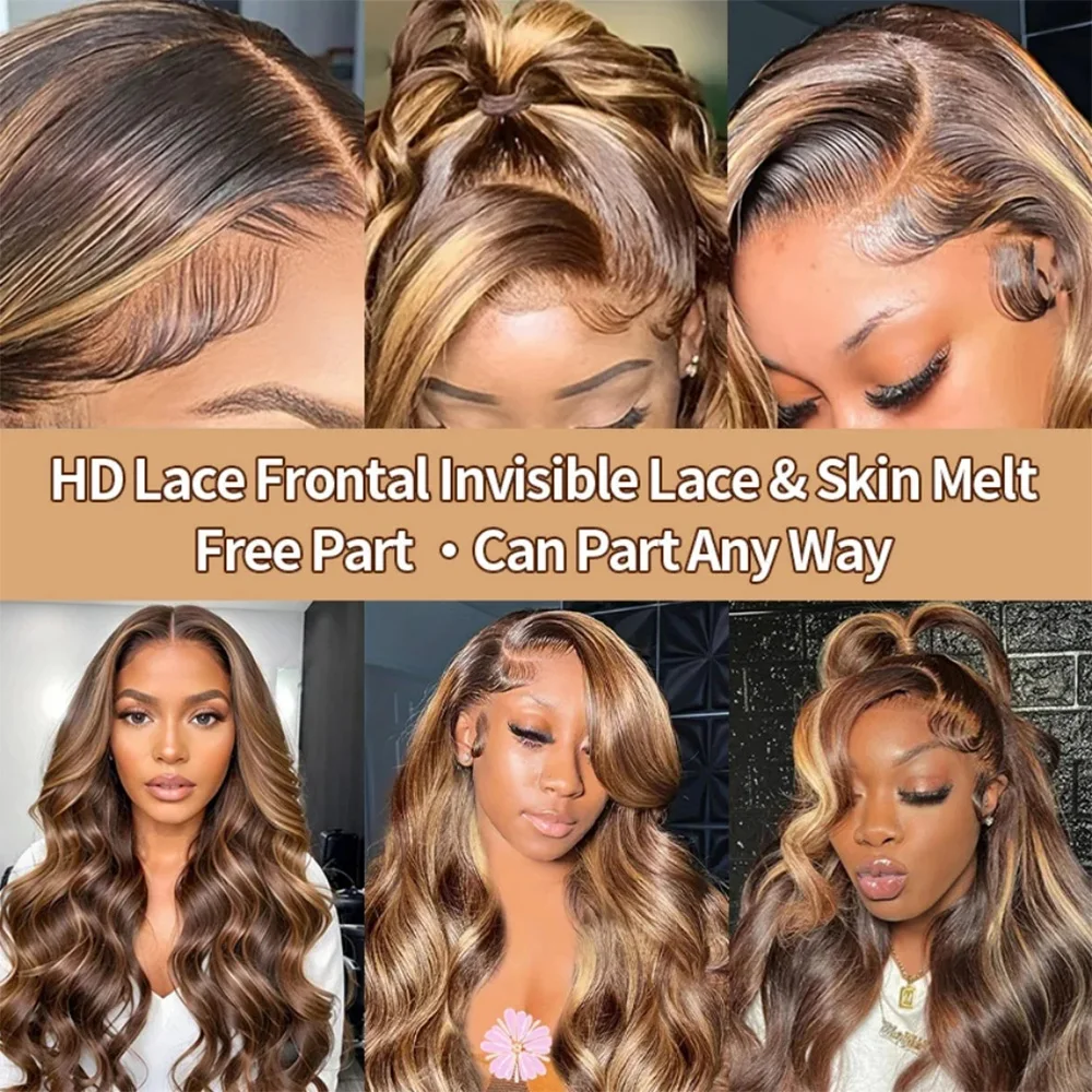 22 46 Inches 200% Density 4/27 Highlight 13x6 HD Lace Front Wigs Body Wave Human Hair For Women Brazilian Pre Plucked Lace Frontal Wigs