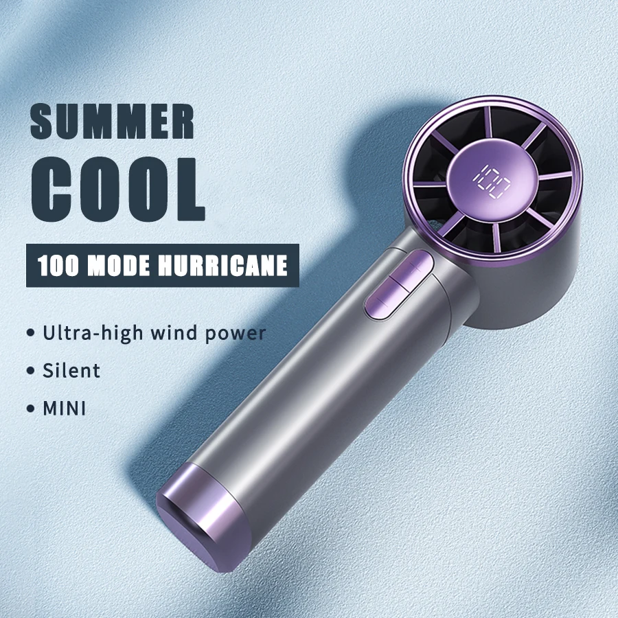 

Портативный ручной вентилятор, регулируемый 1-100 скоростей, перезаряжаемый светодиодный дисплей USB C с аккумулятором 3000 мАч, уличный вентилятор для путешествий и кемпинга