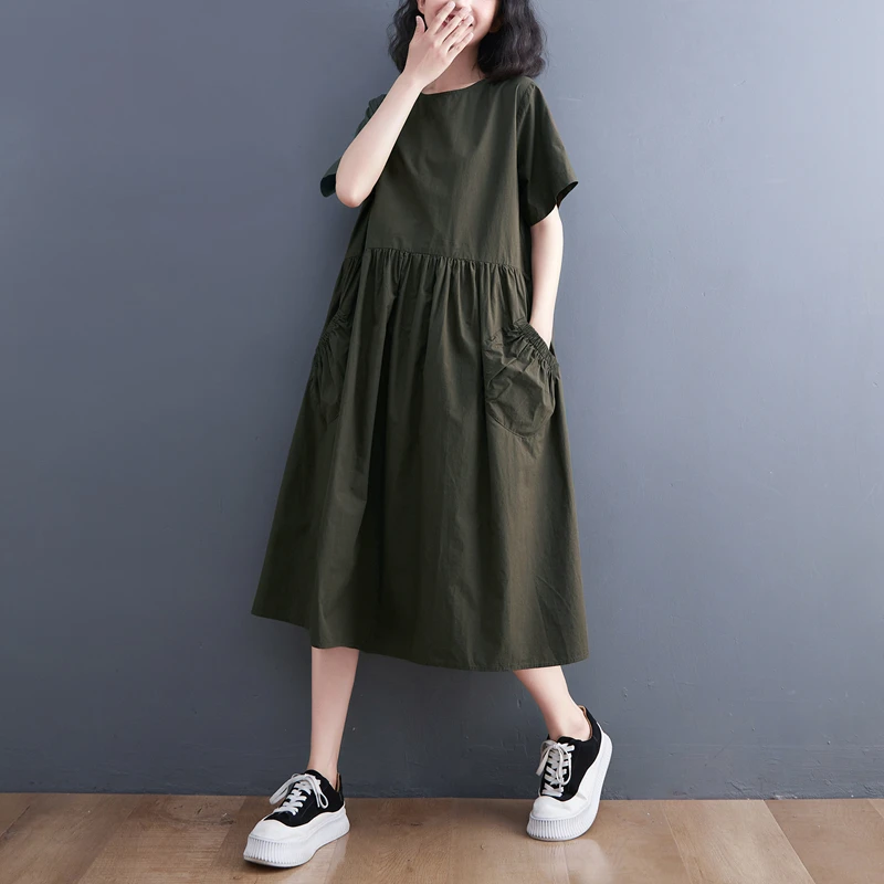 Originale estivo da donna artistico retrò Sle giapponese sciolto casual colore puro Dr Tu Ins abbinato tutto cotone Maxi Dr