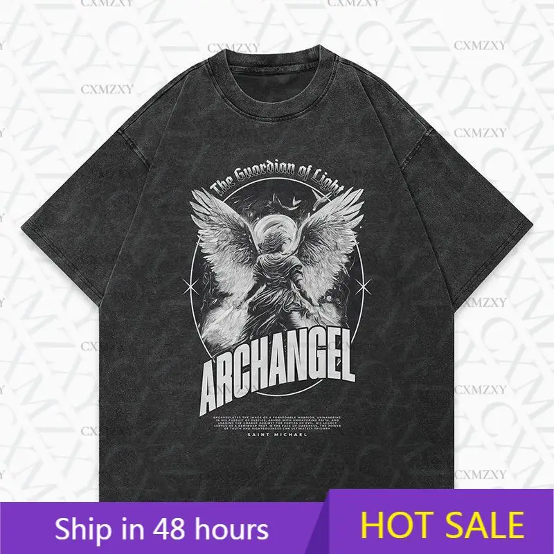 

Ice cream sunflower angel shark print washed retro old men's and women's short sleeves