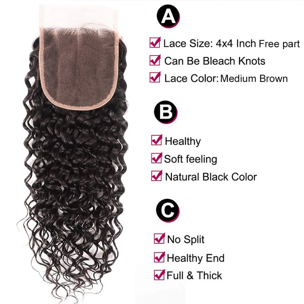 Curly Human Hair Bundles With Closure Raw Hair 100% Human Hair Double Weft Kinky Curly Remy Hair Bundles With Closure