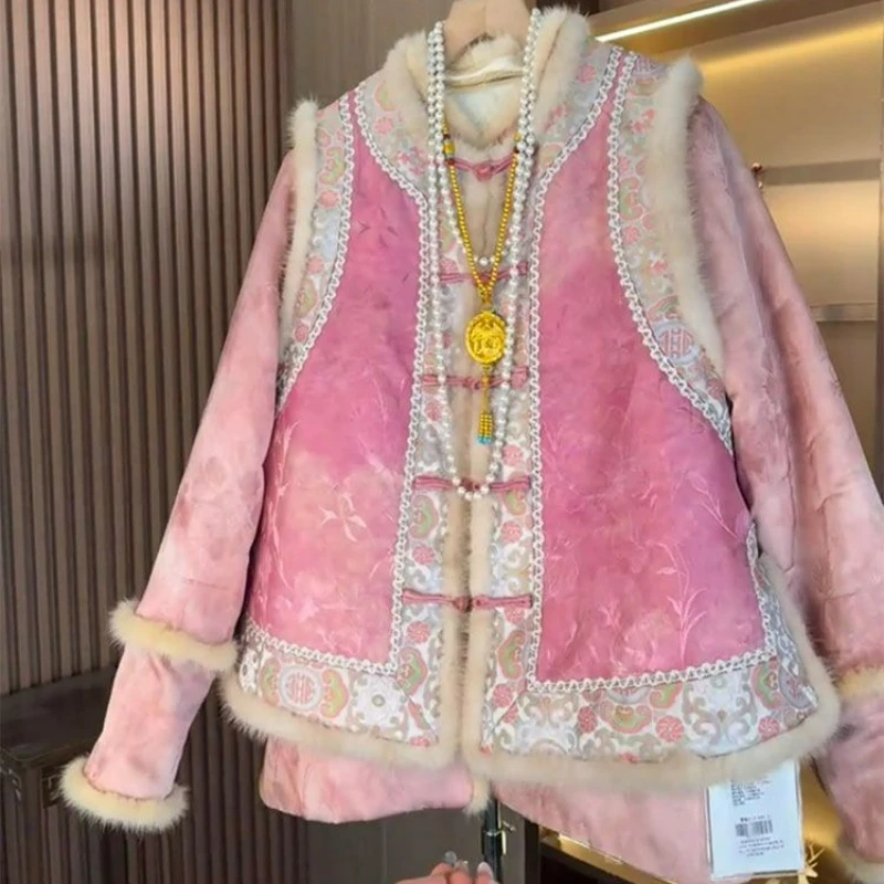 

2026 Autumn Winter There Is New Style Pink Chinese-style Zen-inspired Tang Suit Jacket with Layered Waistcoat New Keep Warm Vest