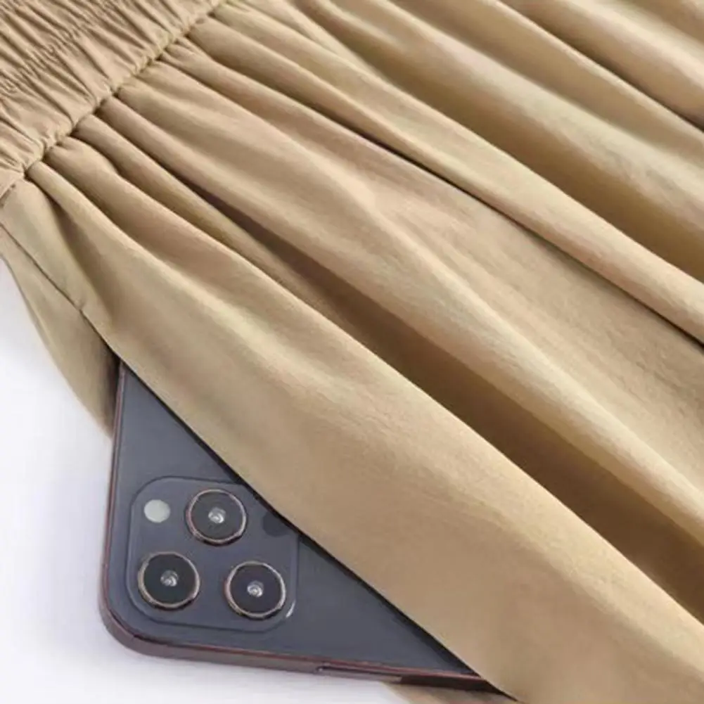 

With Pockets Solid Color Thin Style Midi Skirt Women's Clothing Women Long Skirt Slimming Design Elastic High Waist A-Line Skirt