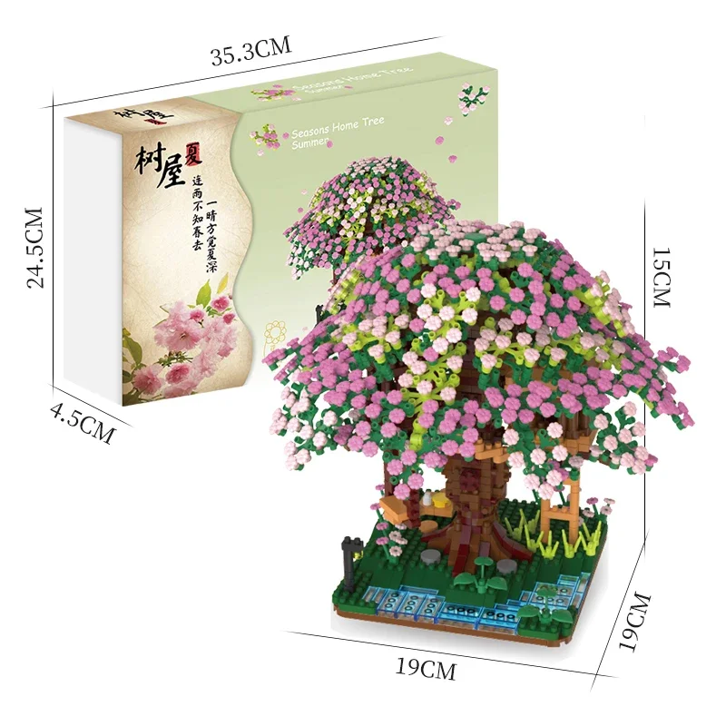 لتقوم بها بنفسك كتل صغيرة العمارة الجميلة ساكورا زهرة شجرة البيت شيري قوالب بناء ألعاب ترفيهية هدية فتاة هدية السنة الجديدة