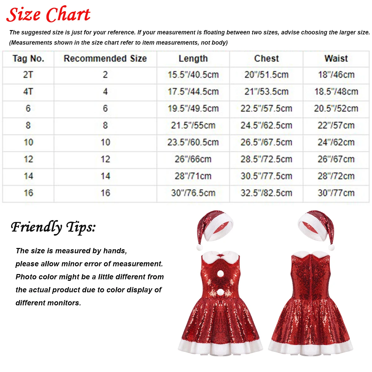 Kids Girls Christmas Santa Claus Cosplay Dress for New Year Xmas Party Gift Performance Costume Sleeveless Sequins Dress+Hat Set