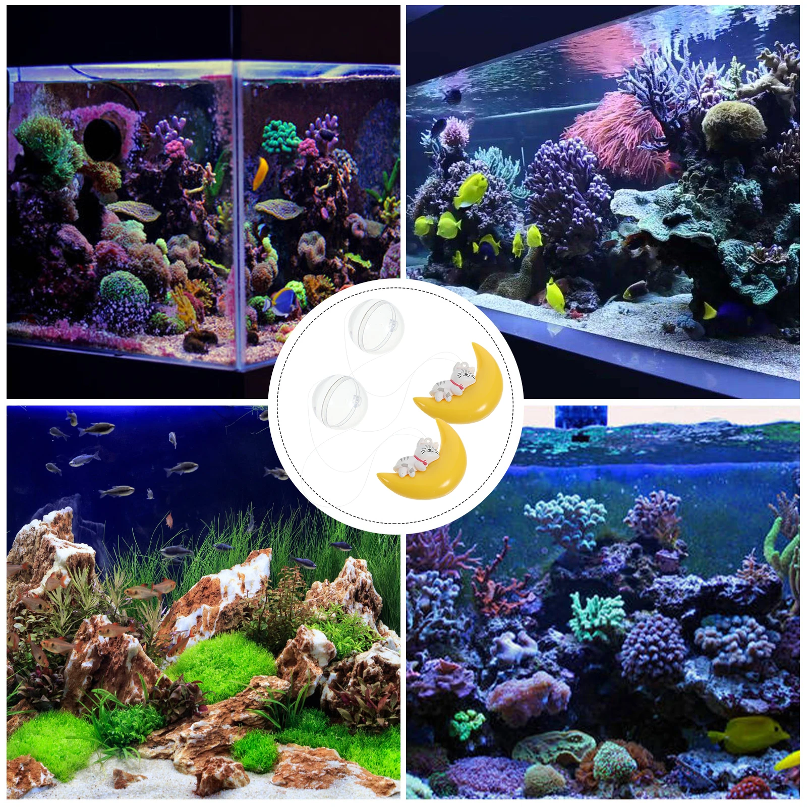 

2Pcs Moon Kitten Pendant Soft Silicone Floating Decoration Fish Tank Aquarium Lifelike Cartoon Home Office Decor Pet Supplies