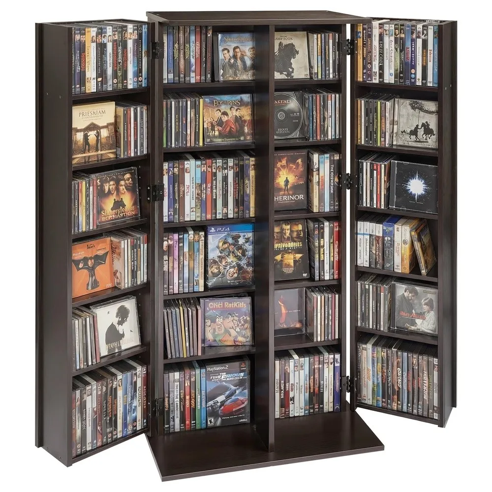 Media Storage Cabinet 6 Tier DVD Shelf Organizer 24.02 x 14.49 x 50 in Multimedia Storage Organizer for CDs DVDs Books