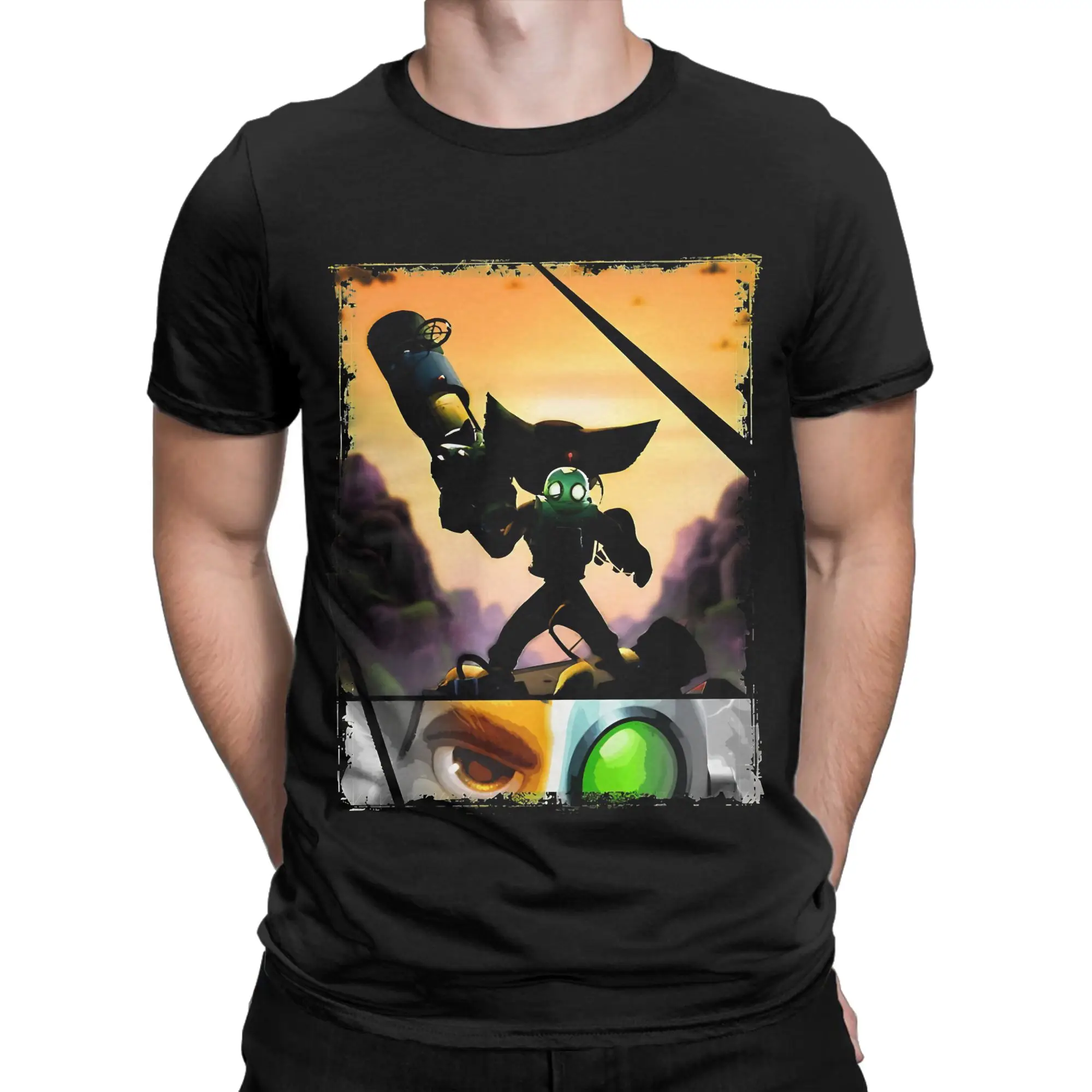 Retro Space Shooter Classic Ratchet & Clank Novelty Graphic 100% Cotton T-Shirt Tops Tees For Men