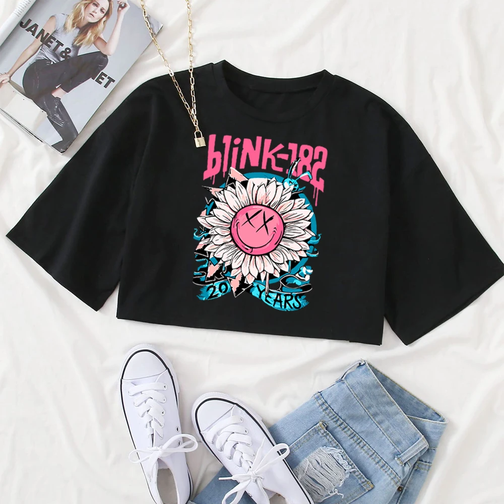 Blink182 Crop top Blink182 20 anni Tour Crop top Blink182 Merch Fan Gift o-collo maniche corte Crop top