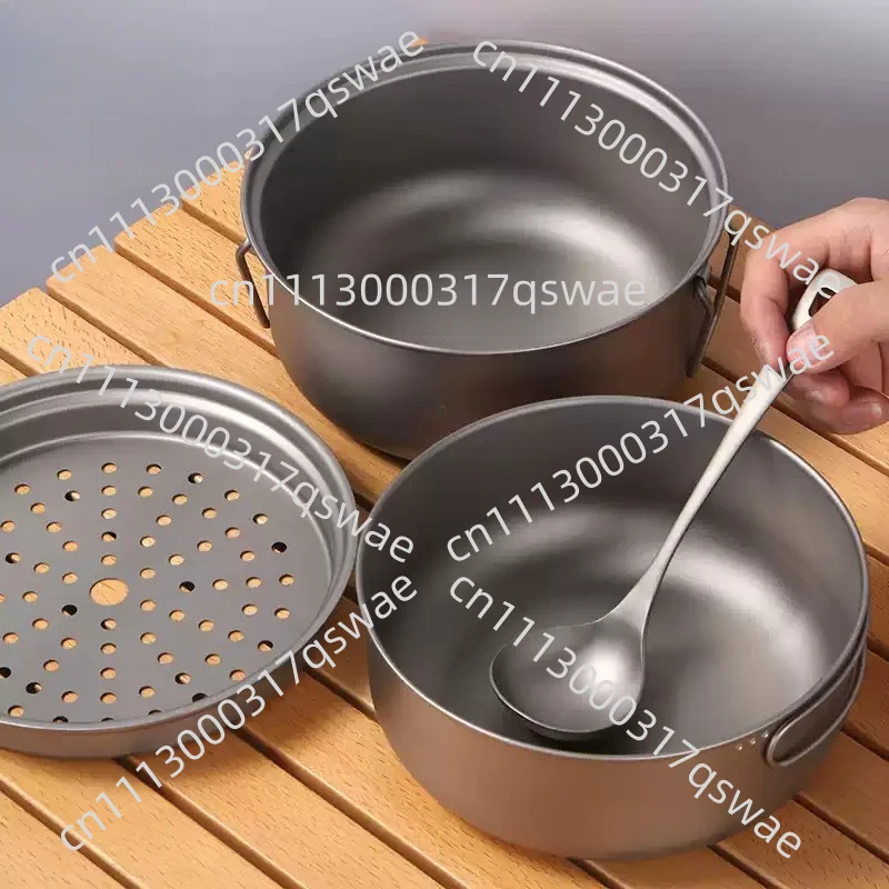 Essential For  Camping: Pure Titanium Multi-functional Soup Pot And Steamer Set, Portable And Large-capacity Design