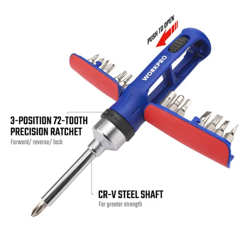 WORKPRO WP221061 15-In-1 Ratcheting Screwdriver Set Hand Tools