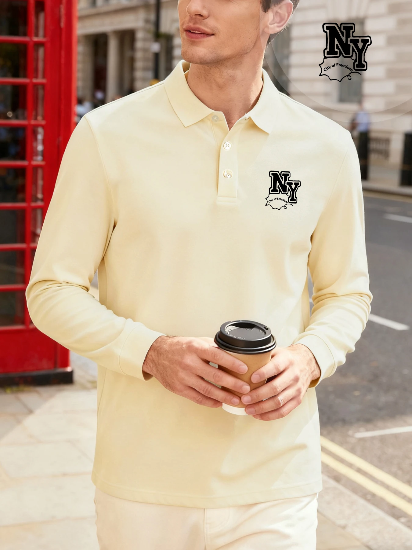 

Рубашка-поло New York City Of Freedom Design Revers, мужская модная деловая одежда, повседневная дышащая одежда, мягкая мужская рубашка с длинным рукавом