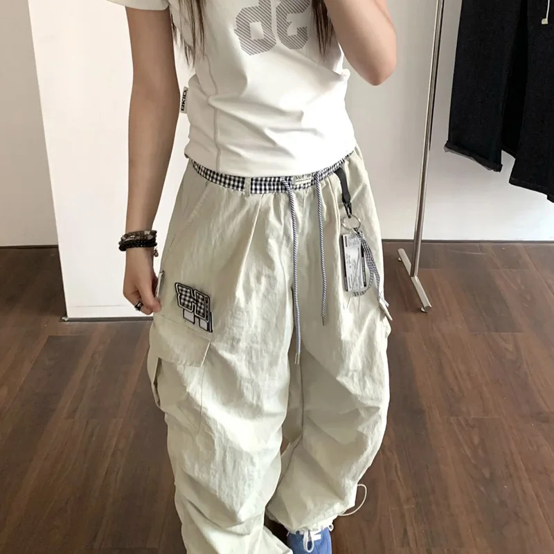 Y2K جماليات السراويل البضائع النساء خمر عادية المتضخم بنطال ذو قصة أرجل واسعة صيف جديد الشارع الشهير فضفاض الرقص بنطلون كل مباراة