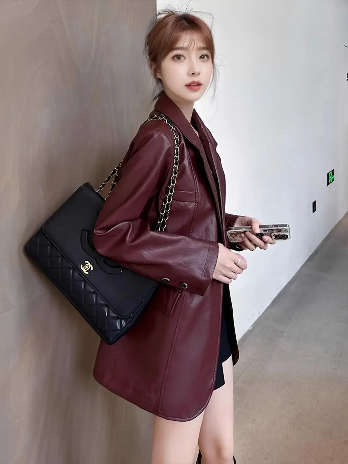 Traje de cuero holgado e informal para mujer, chaqueta de moda, chaqueta de cuero de alta calidad Retro roja Ankela, primavera y otoño, 2025