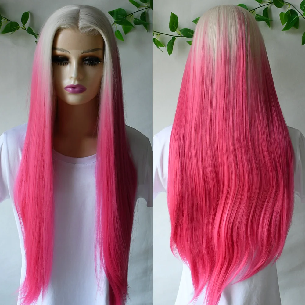 13x4 Glueless Blue Long Straight Synthetic Lace Front Wig Pre Plucked Ready To Wear for Women 24-32 Inch Daily Use