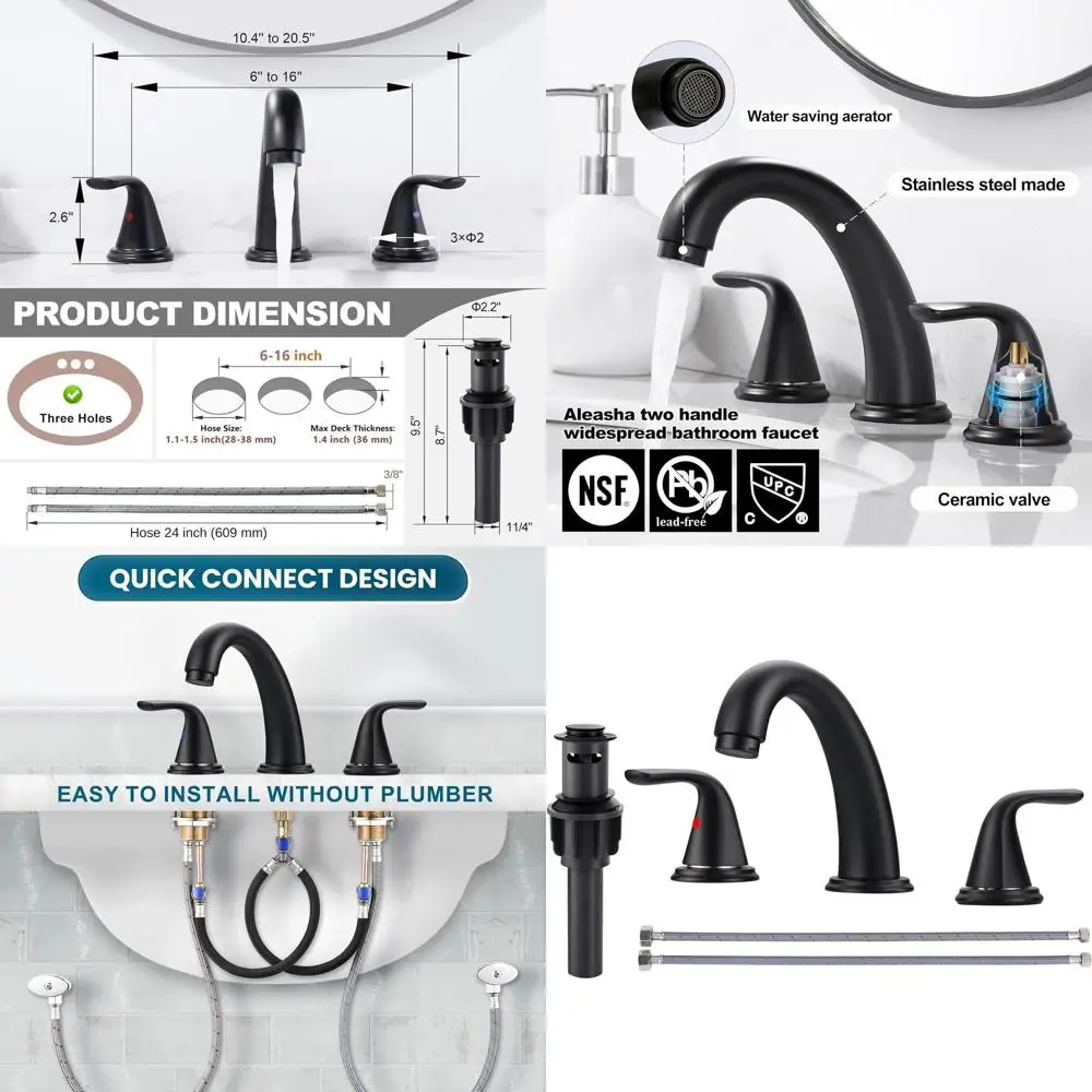 

Matte Black 3-Hole Stainless Steel RV Bathroom Sink Faucet with Pop-Up Drain and Lead-Free Lines