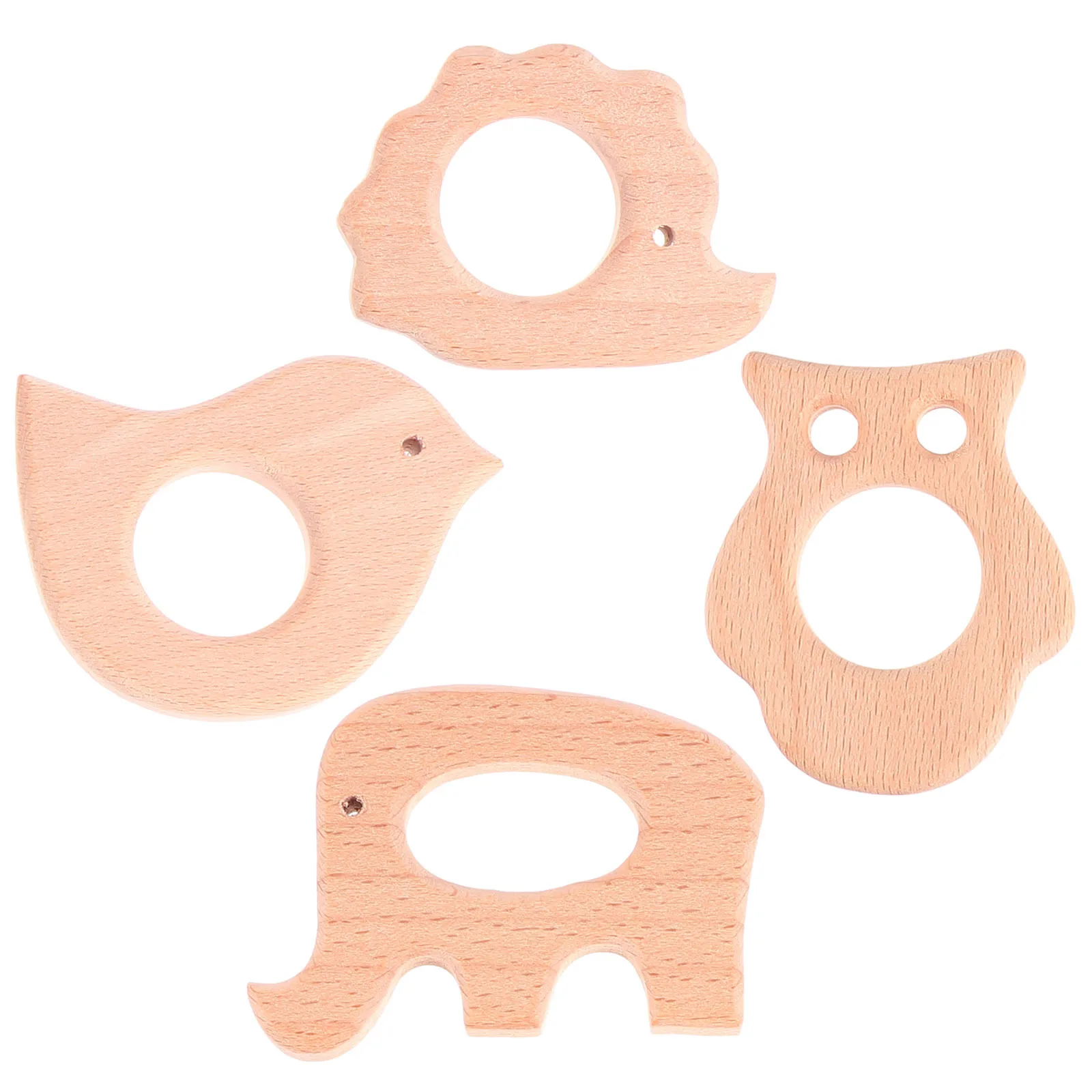 Anneau de dentition molaire en bois pour bébé, 4 pièces, Animal de dessin animé, à mâcher, apaisant, rafraîchissant, outil de dentition pour nourrissons, soulagement des gencives et développement sensoriel