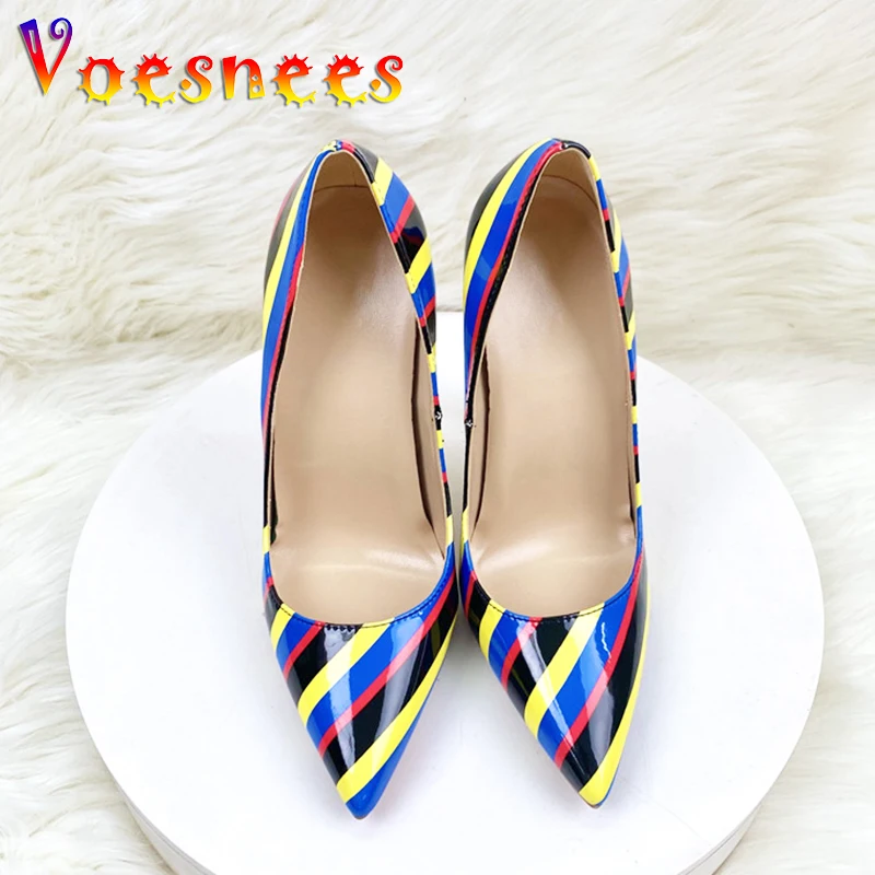 

Женские туфли-лодочки в полоску, с острым носком, 8 см