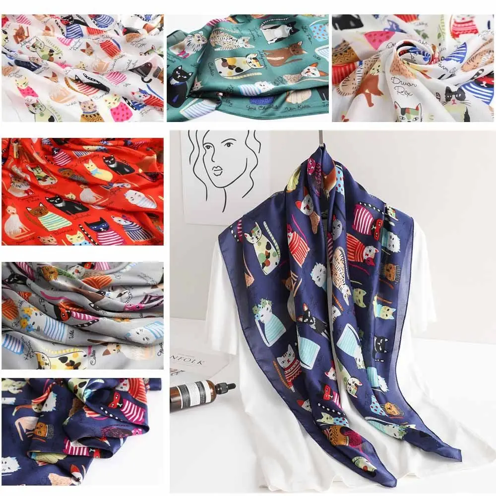 90x90cm Luxury Silk Scarf Women Sun-Resistant Breathable Beach Shawl Smooth Spring Bandana