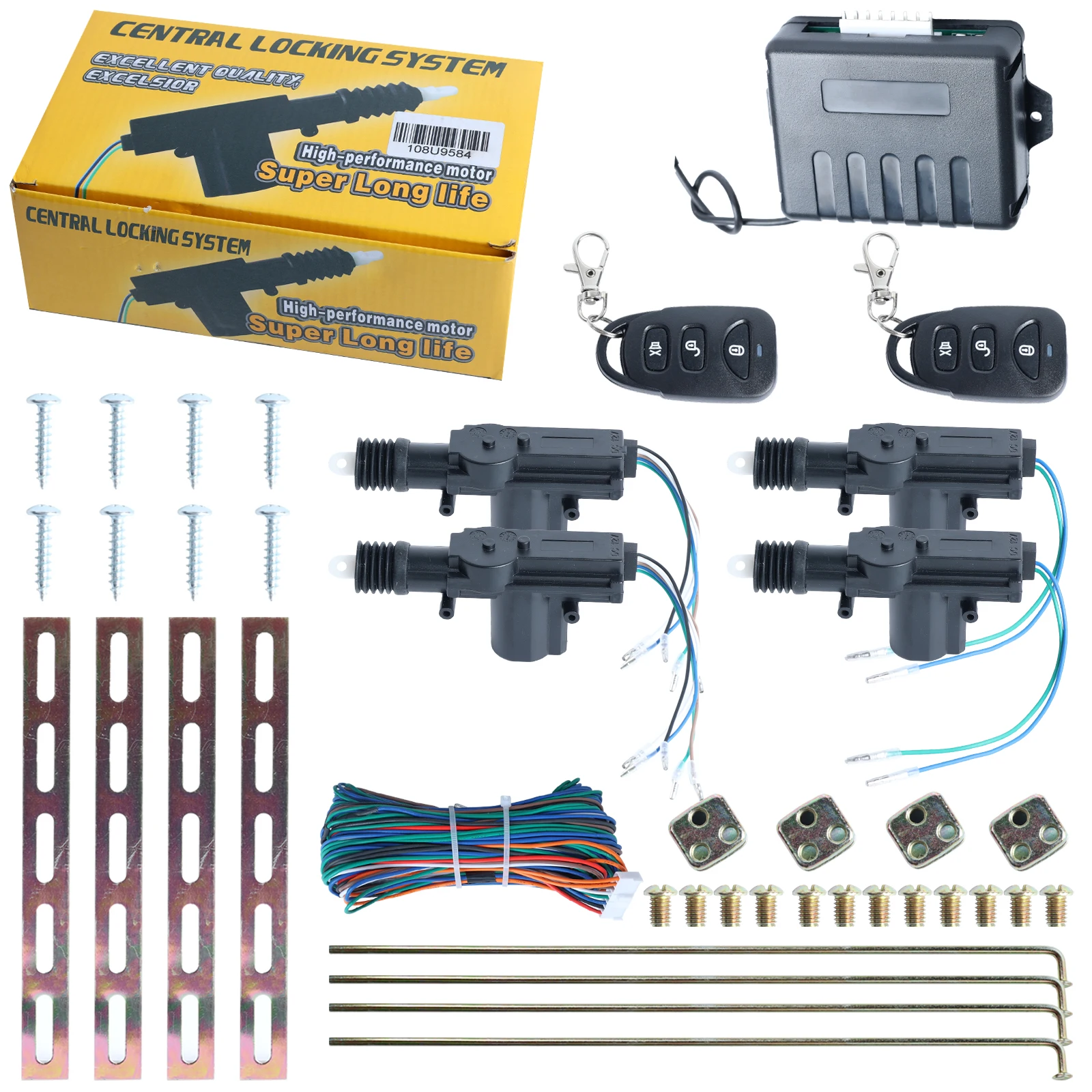 12V Car Universal Remote Central Lock Keyless Entry System 2 Car Door Remote Central Locking Kit + Anti-theft Alarm Tool Set