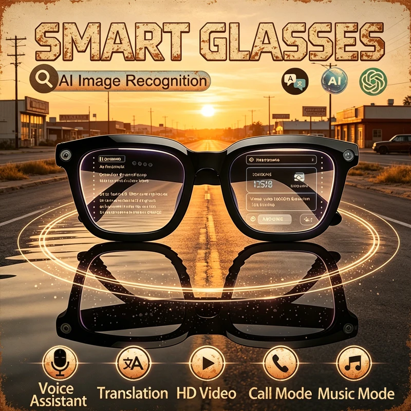 

Новые умные очки с записью 1200P без дрожания, HD-камерой 800W, голосовым управлением AI, интеллектуальным шумоподавлением и комфортной посадкой