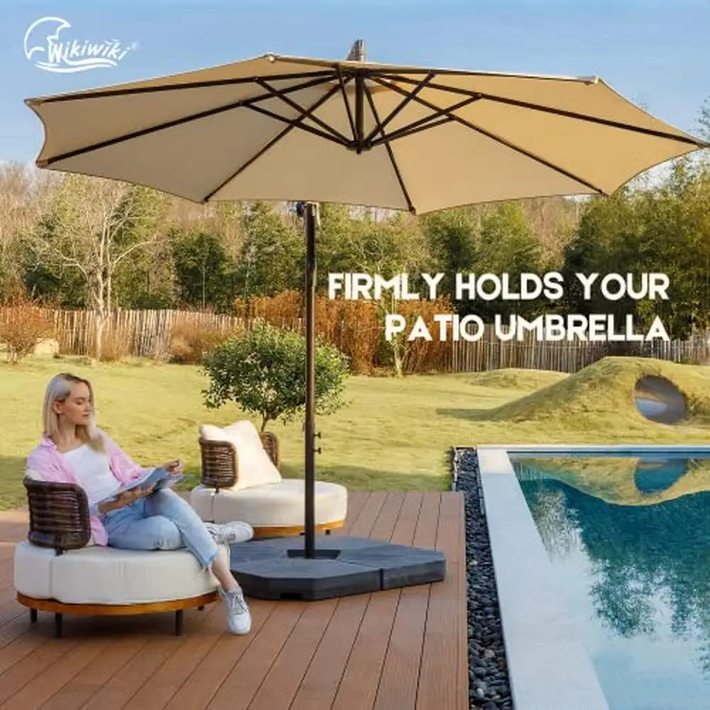 Large Base 4-Pc 430 Lbs Offset Cantilever Hanging Patio Umbrella Weighted Base Heavy Duty Waterproof Material Easy Fill 107 Lbs