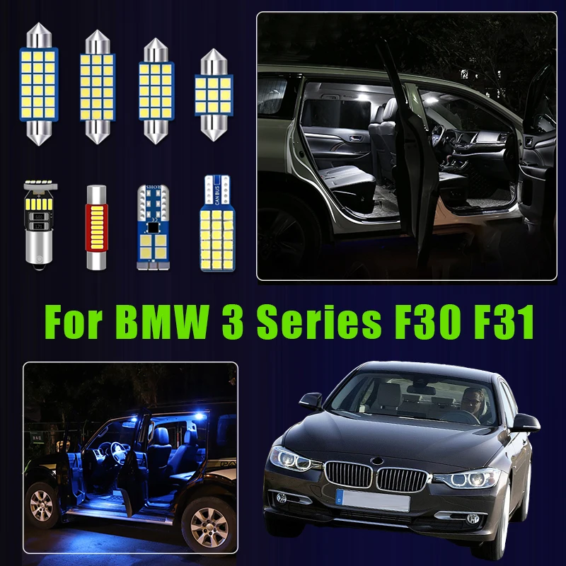 For BMW 3 Series F30 F31 10pcs Car LED Bulbs Interior Dome Reading Lamp Glove Box Vanity Mirror Trunk Light Accessories