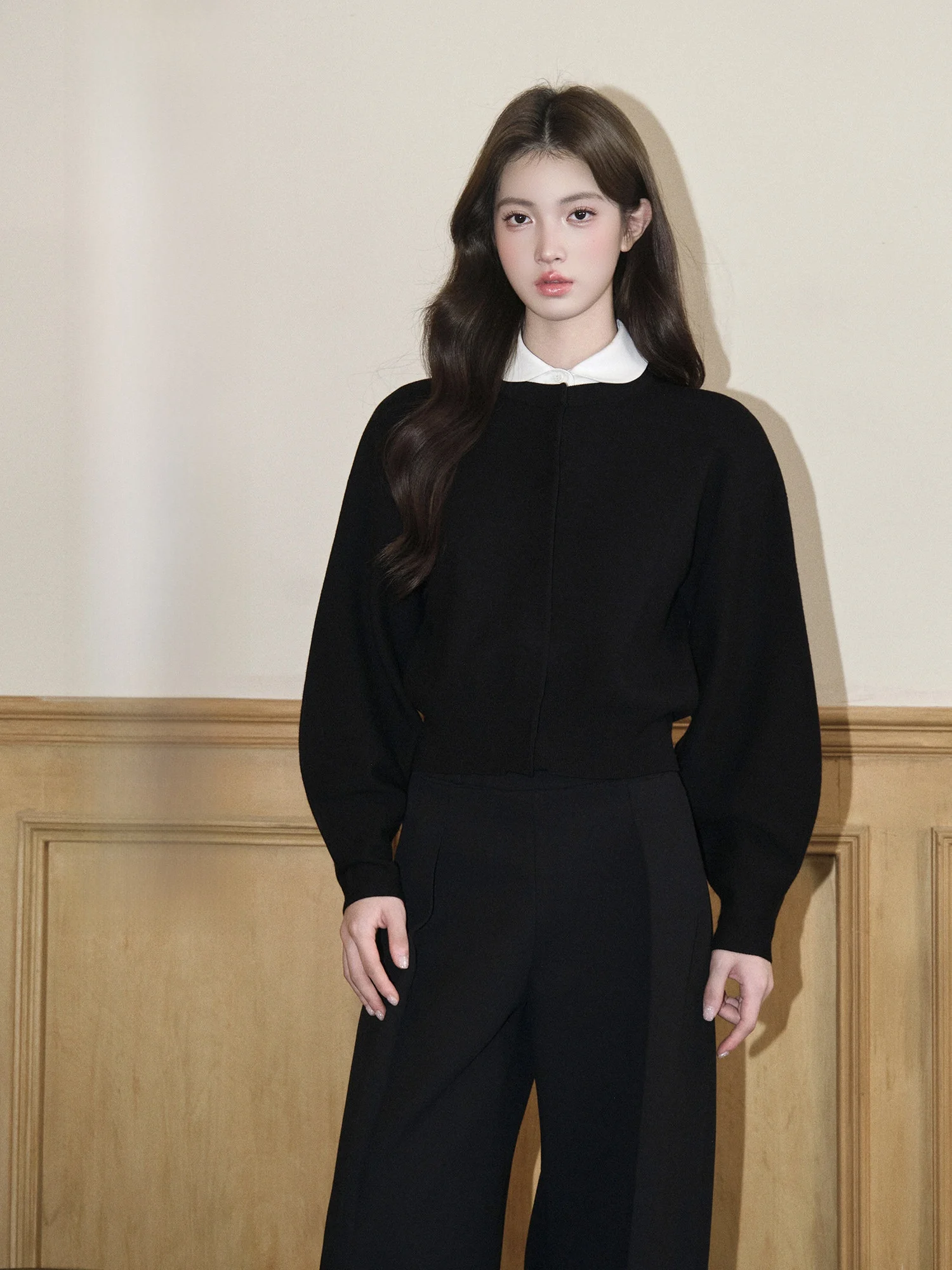 

Повседневный свободный женский кардиган с круглым вырезом и рукавами-фонариками, эластичный, в стиле lazy style, для многослойных образов, осень-зима