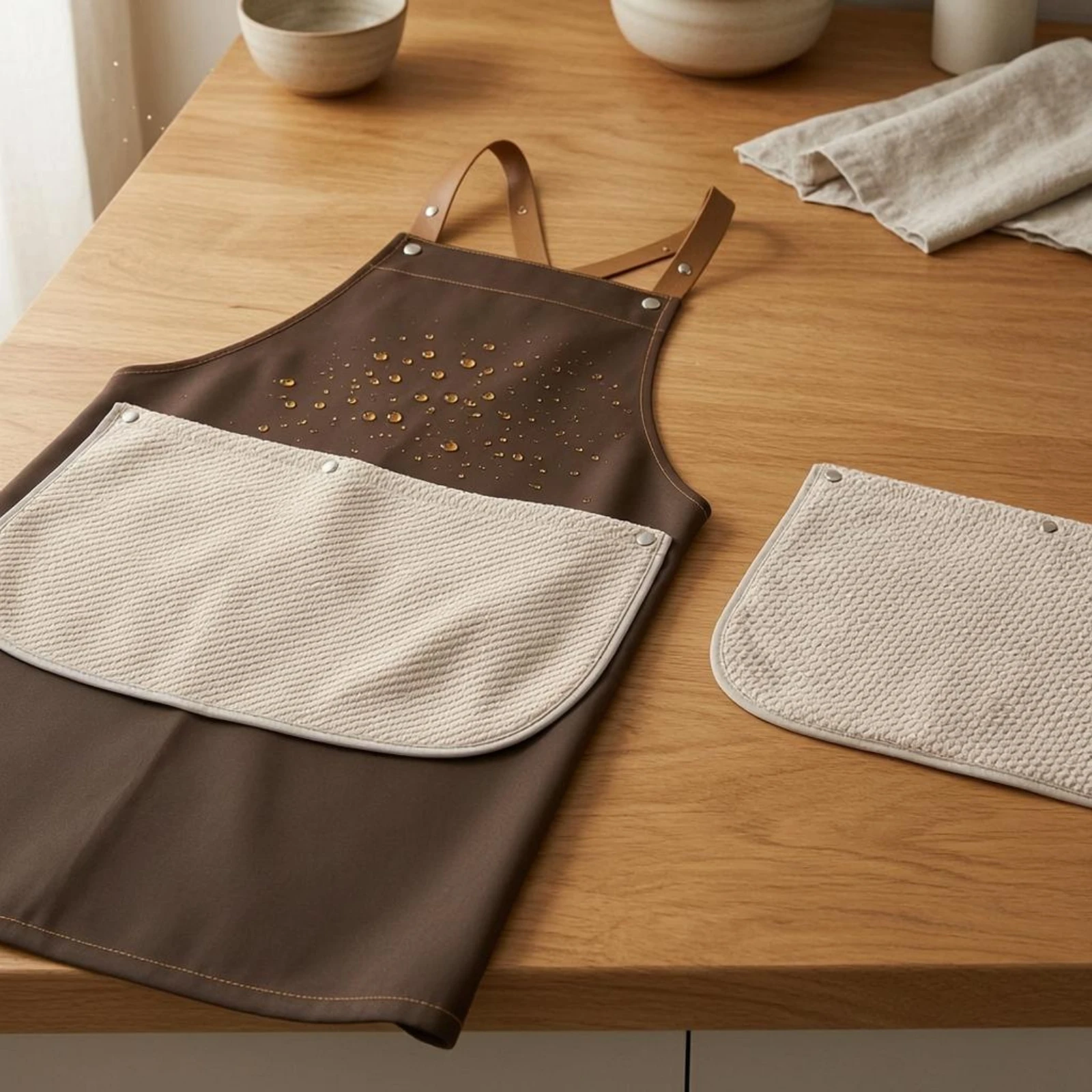 Kitchen Apron Broad Shoulder Straps Towel Apron Household Wear Soft Textured Machine Washable for Food Service