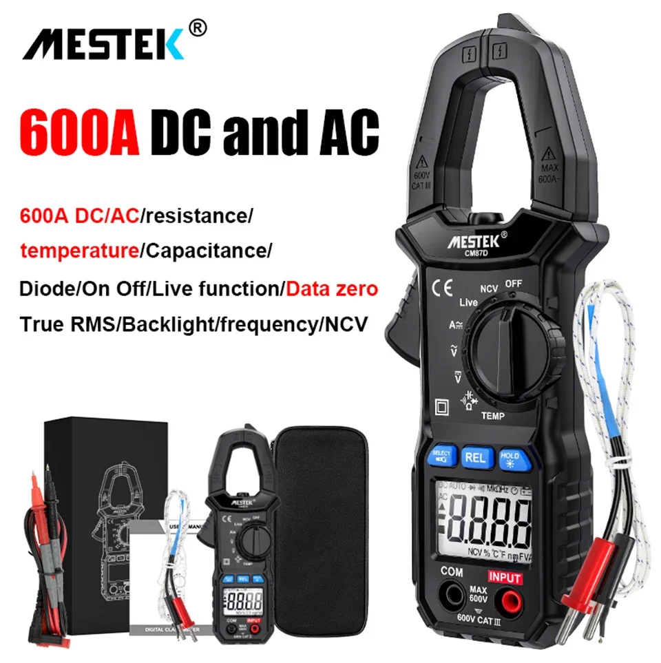 

Mestek CM87D Digital Clamp Meter 600A AC DC Current Clamp Backlight NCV Voltmeter Ammeter with Data Zero Clamp Meter DC Current