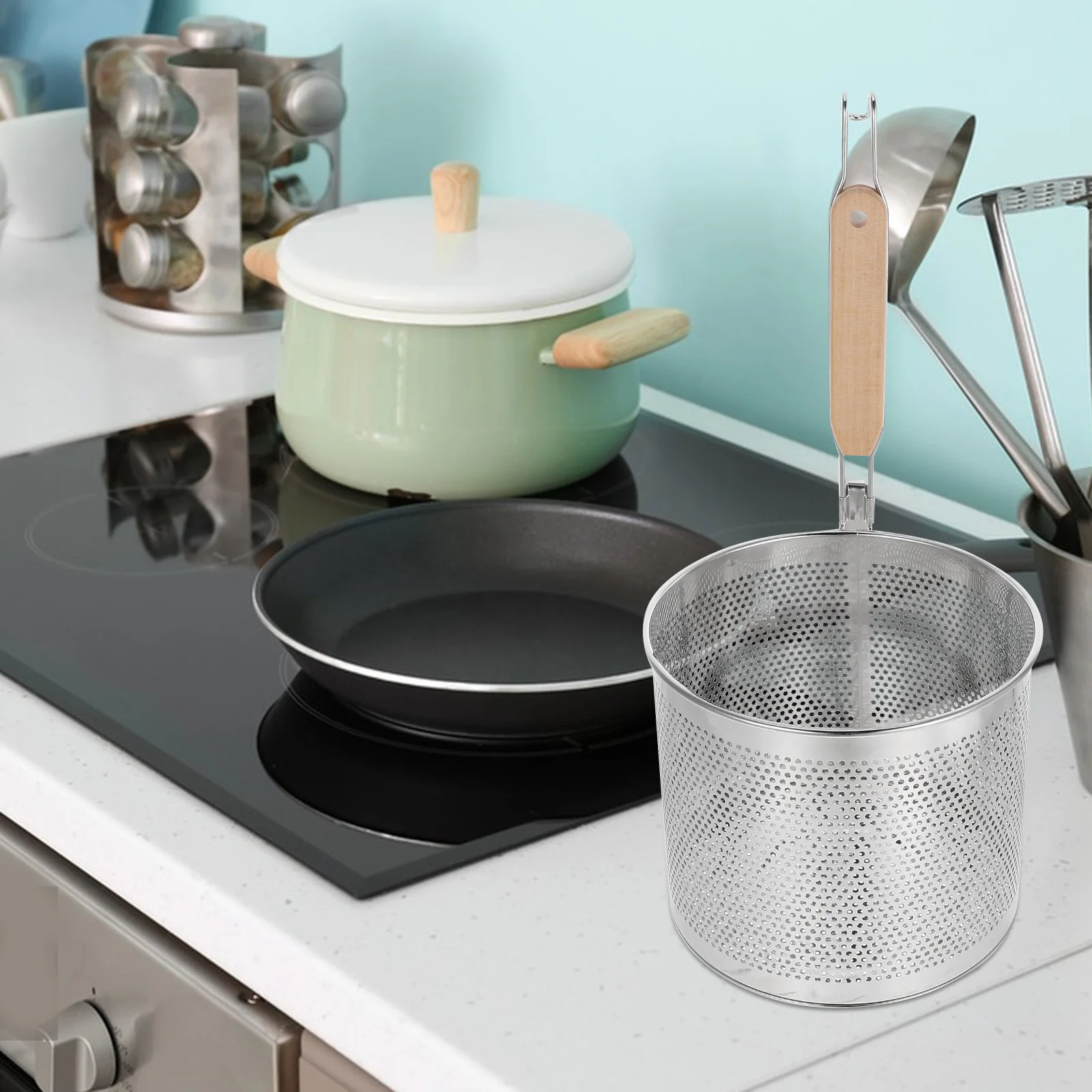 

Stainless Steel Fine Mesh Strainer For Kitchen Deep Fry Basket Noodle Sieve Pasta Sifter Ramen Dumplings Soup Vegetables