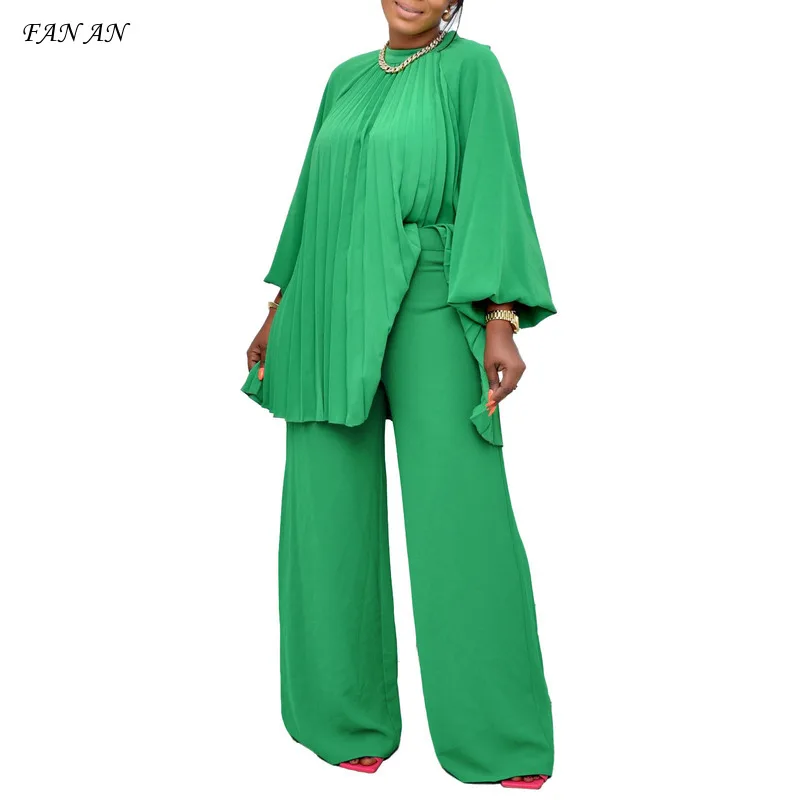 

Autumn New Fashion Loose Temperament Ladies Set Solid Color Bat Long-sleeved Wide-leg Pants Europe and America Two-piece Set