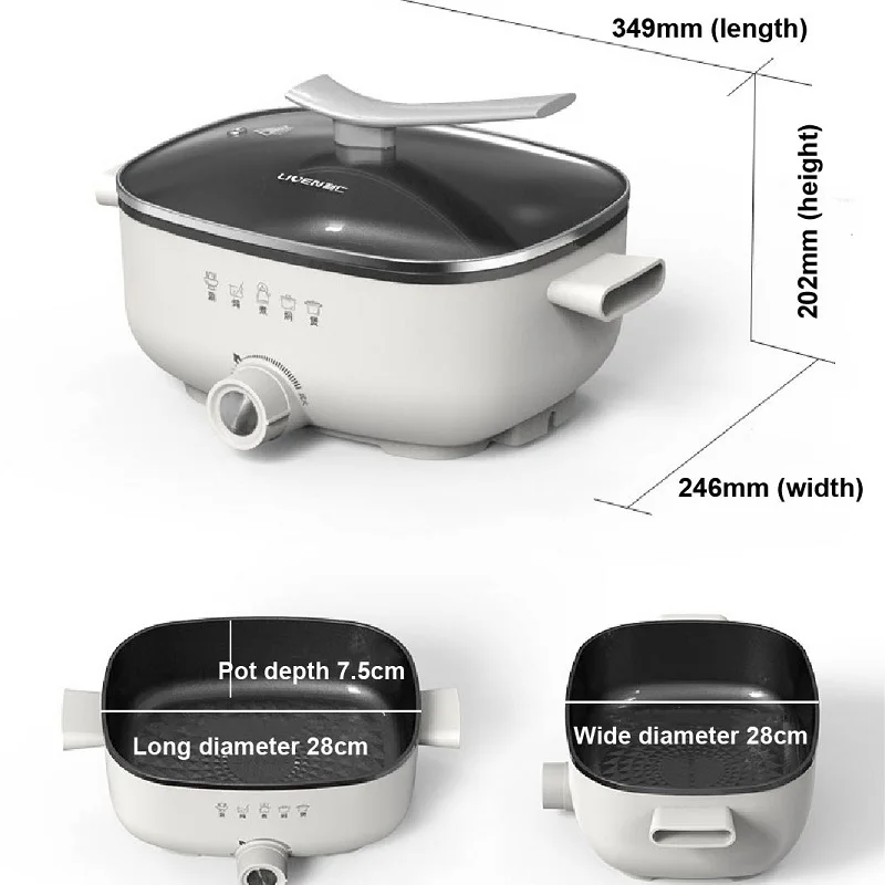 Kuchenka elektryczna 3,5 l Duża pojemność Elektryczny gorący garnek Domowy elektryczny wok Nieprzywierająca patelnia Wielofunkcyjny garnek dla 1 ~ 3